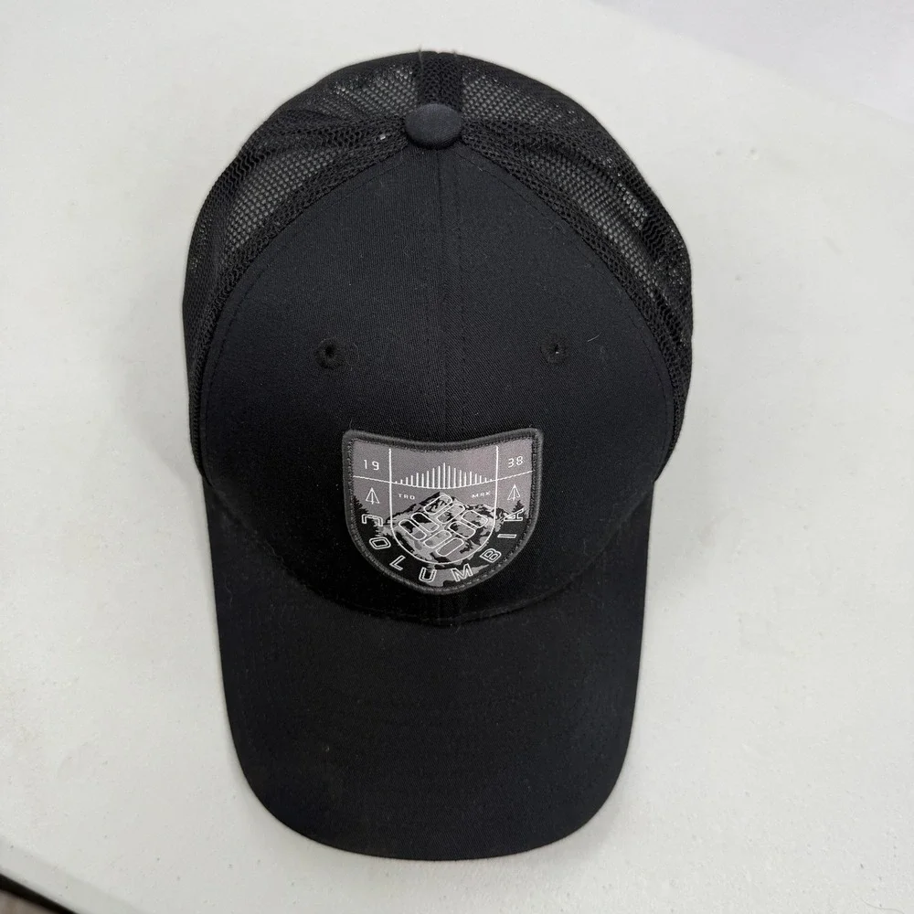 Columbia‎ Trucker Hat Mens Black Mesh Back Mountain Patch Snapback Cap